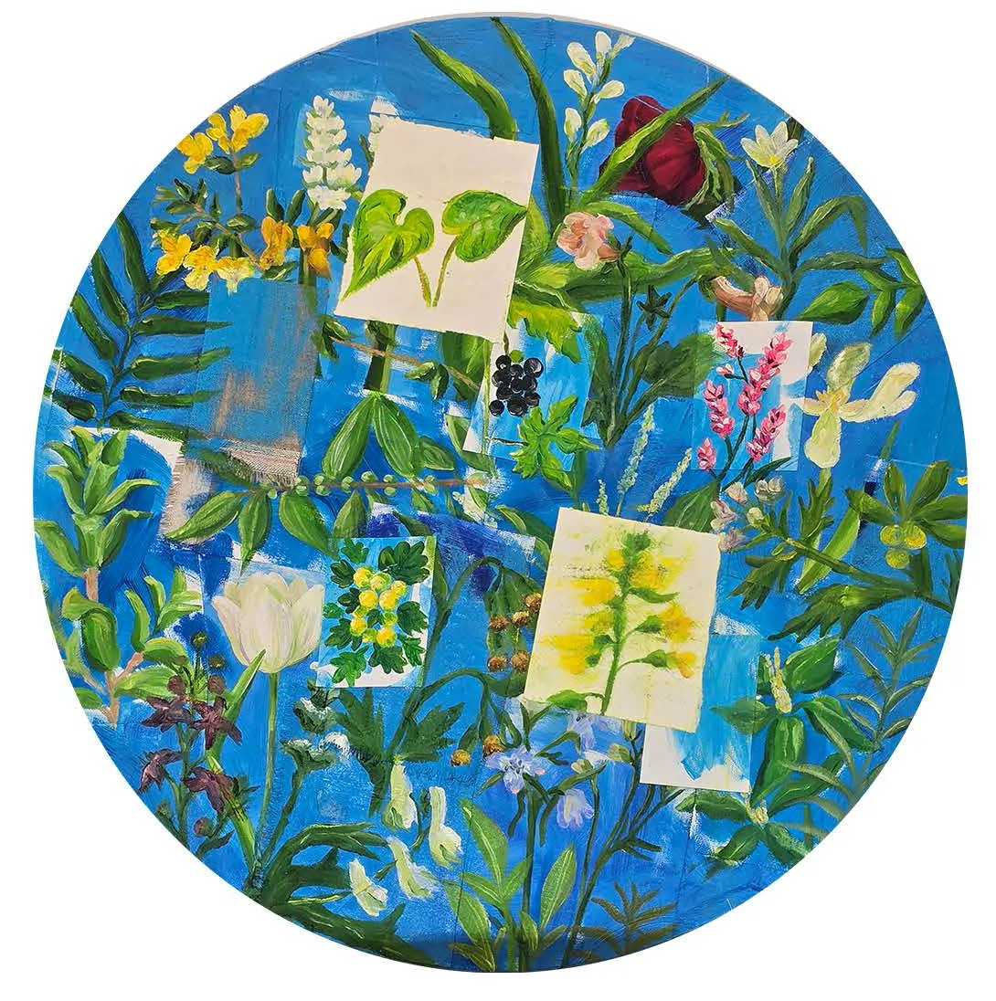 김우주, 〈WildFlower Collage6〉, 캔버스에 유채, 60x60cm, ₩1,000,000