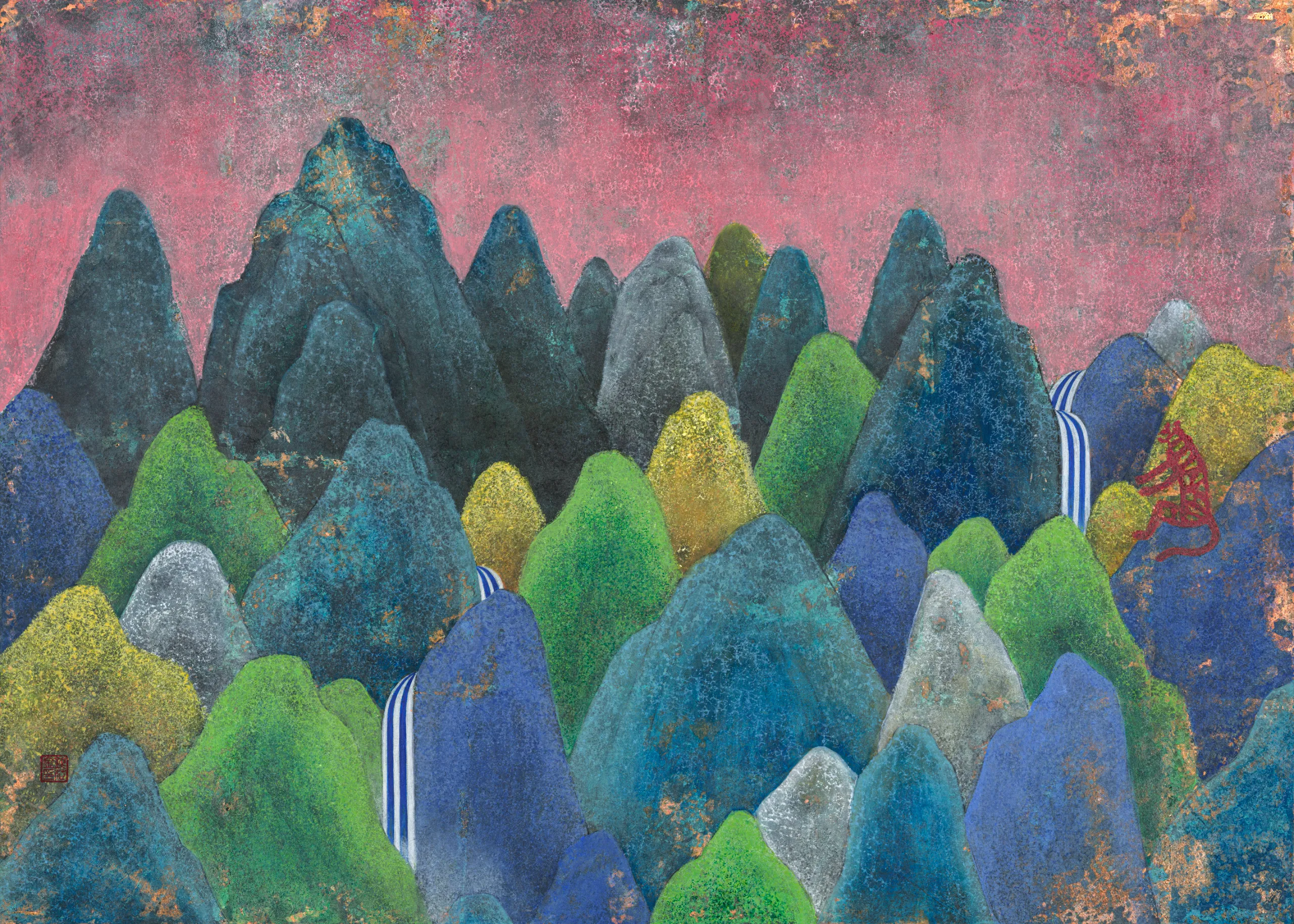김은화, 〈산중희호〉(2025), 순지에 동박·먹·분채, 70x50cm, ₩2,000,000