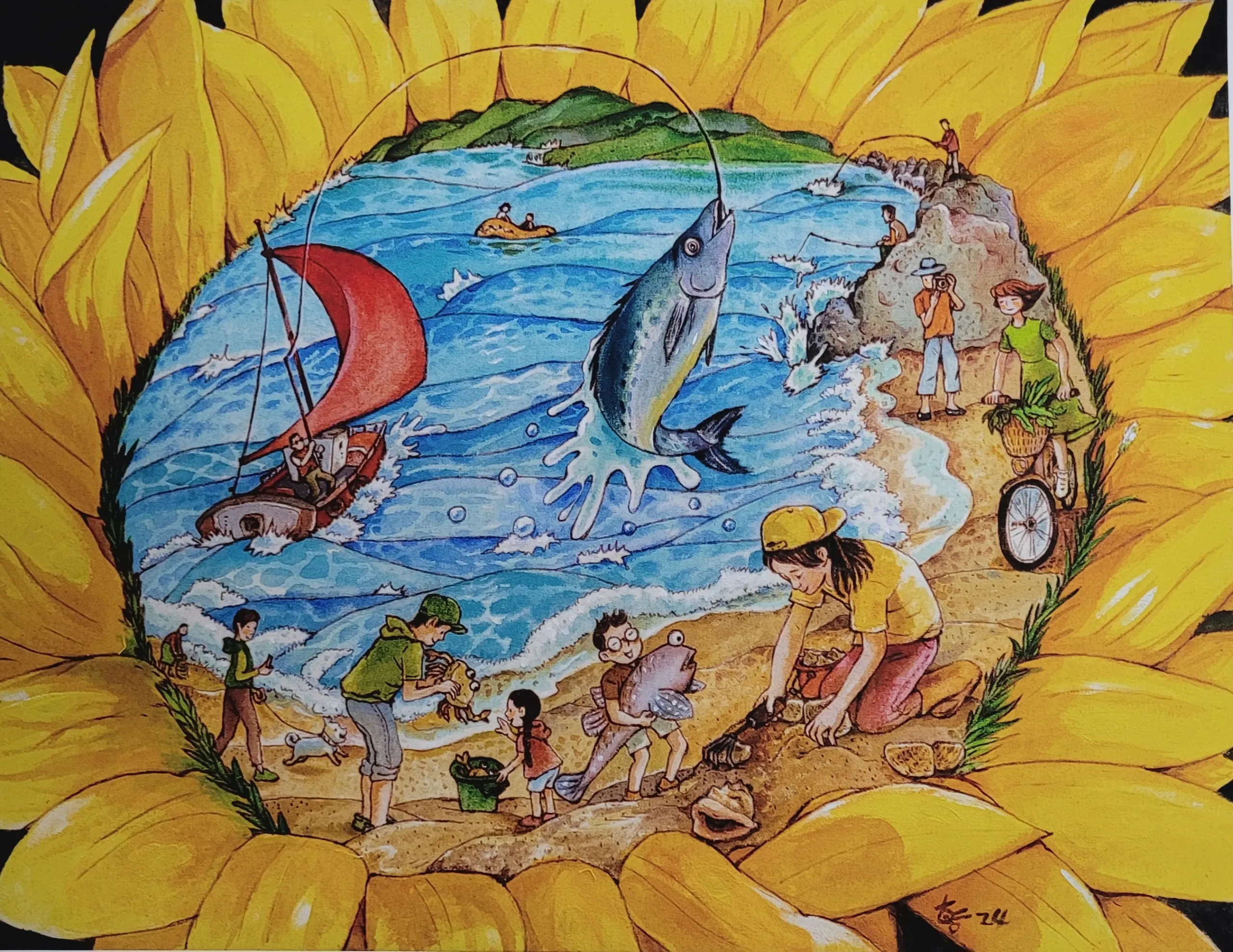 박향미, 〈바다해바라기〉, 광목천에 아크릴, 53x40cm, ₩1,000,000