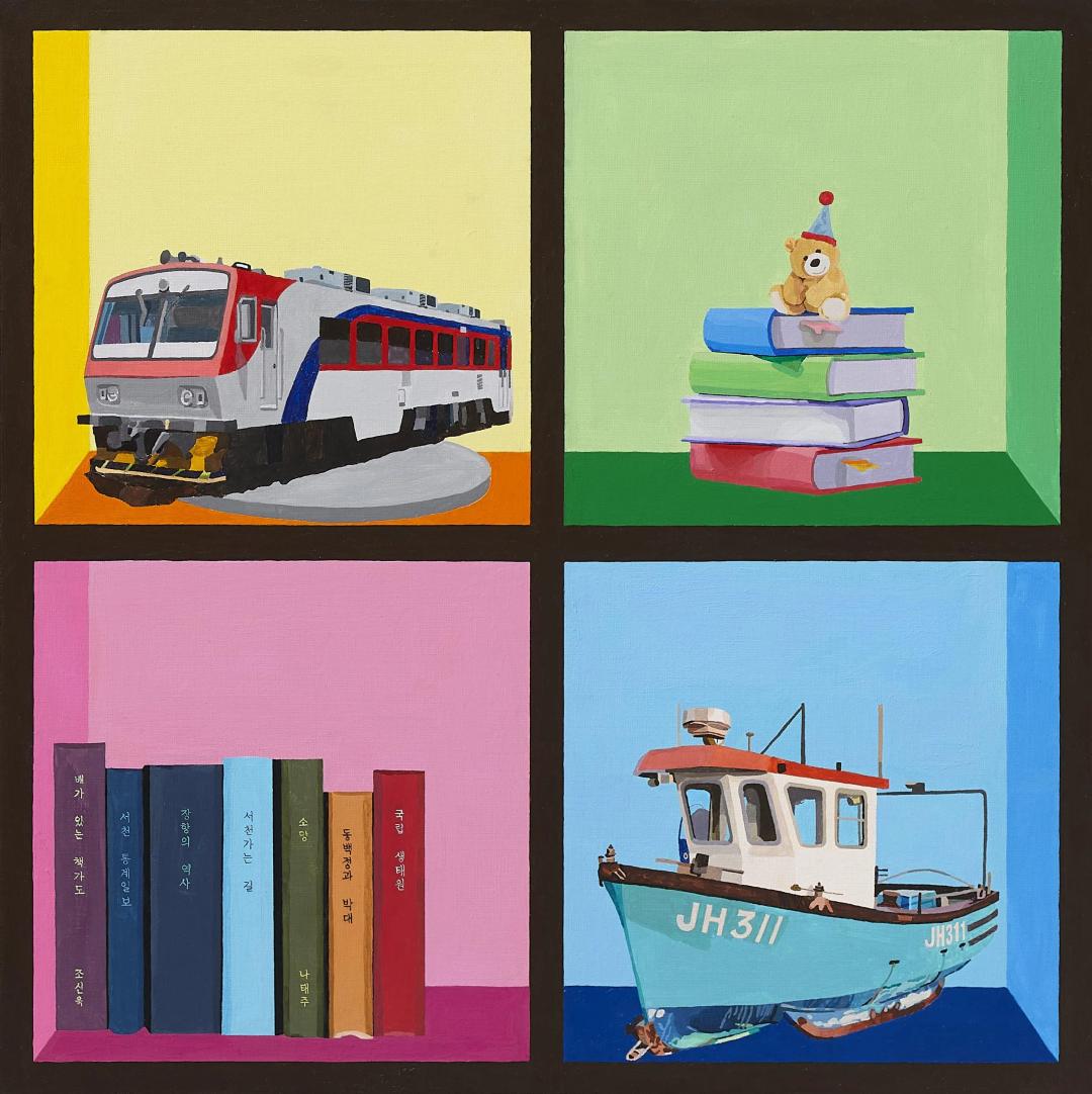 Jo Sinuk, Chaekgado with a Boat, 2025, acrylic on canvas, 60.6×60.6 cm