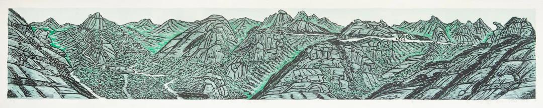 Ryu Yeonbok, Walking Bukhansan-2, 2013, woodblock on hanji, 38×165 cm