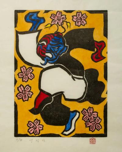 앵적가, 저피지(한지)에 목판화, 수채 채색 1985 - 오윤