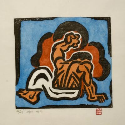 새재에서, 저피지(한지)에 목판화, 수채 채색 1983 - 오윤