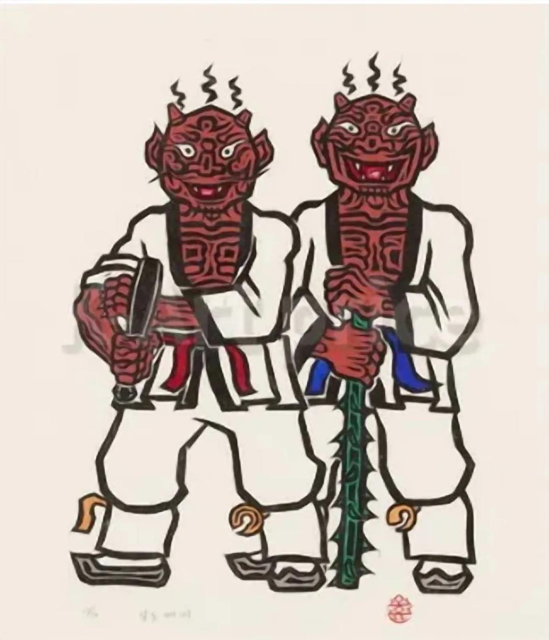 Oh Yun, Daytime Dokkaebi, 1985, Woodblock, 54.5×36cm