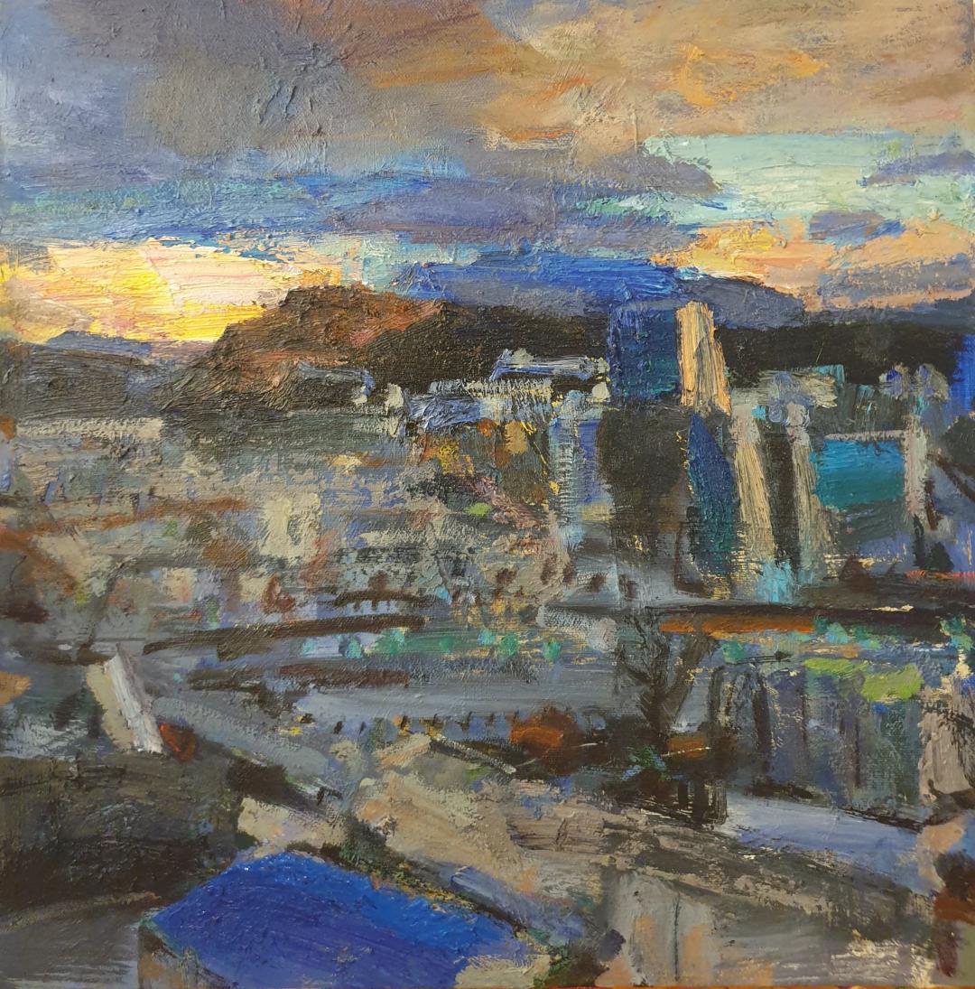 Park Seongwan, "Mudeungsan from Jeonil Building," Oil on canvas, 37.8x37.8cm, ₩700,000
