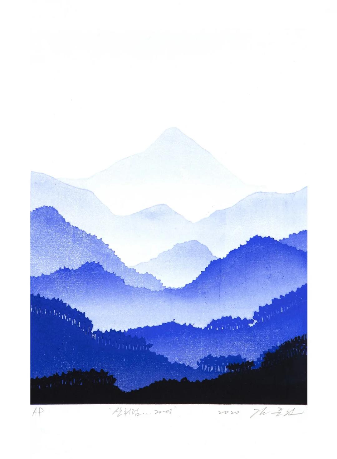 Kim Jun Kwon, Like a Mountain, 2021, color-ink woodblock, 50×45 cm