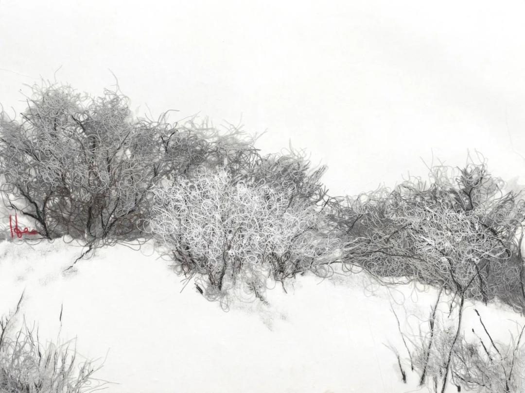 Hong Jin-hee, Snow Field 01, 2024, cotton thread on Korean paper, 42×52 cm