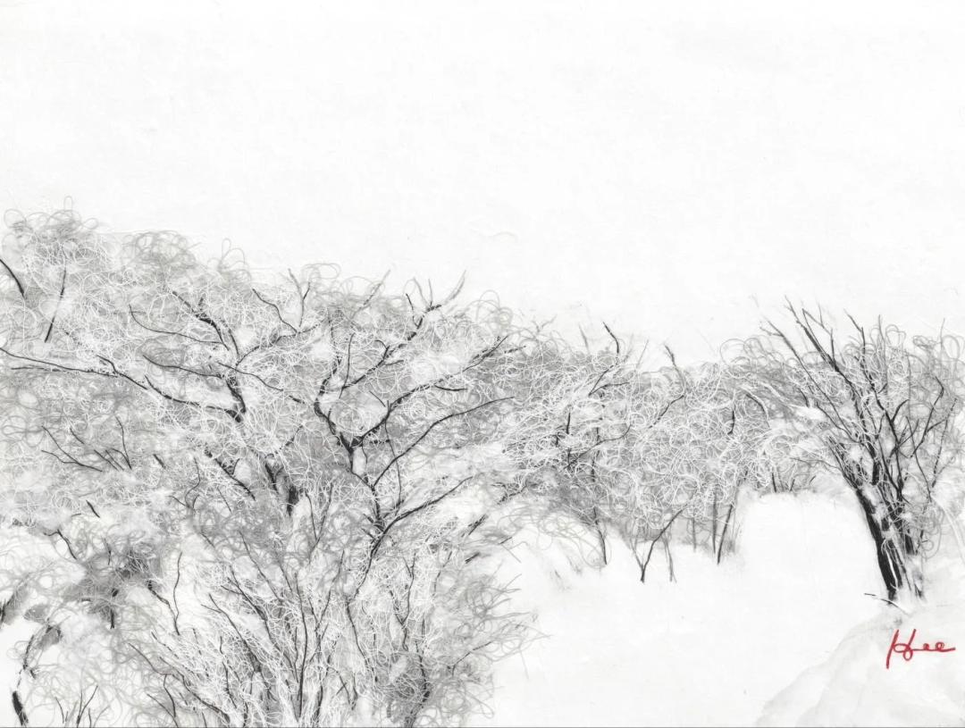 Hong Jin-hee, Snow Field 02, 2024, cotton thread on Korean paper, 42×52 cm