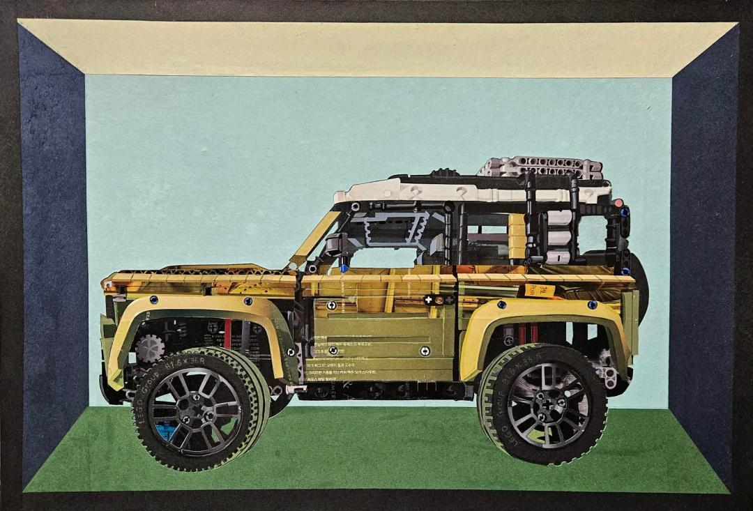 신연진, 〈LEGO TECHNIC 42110〉, 2025, Mixed media on canvas (magazine, Korean paper), 60.6x40.9cm