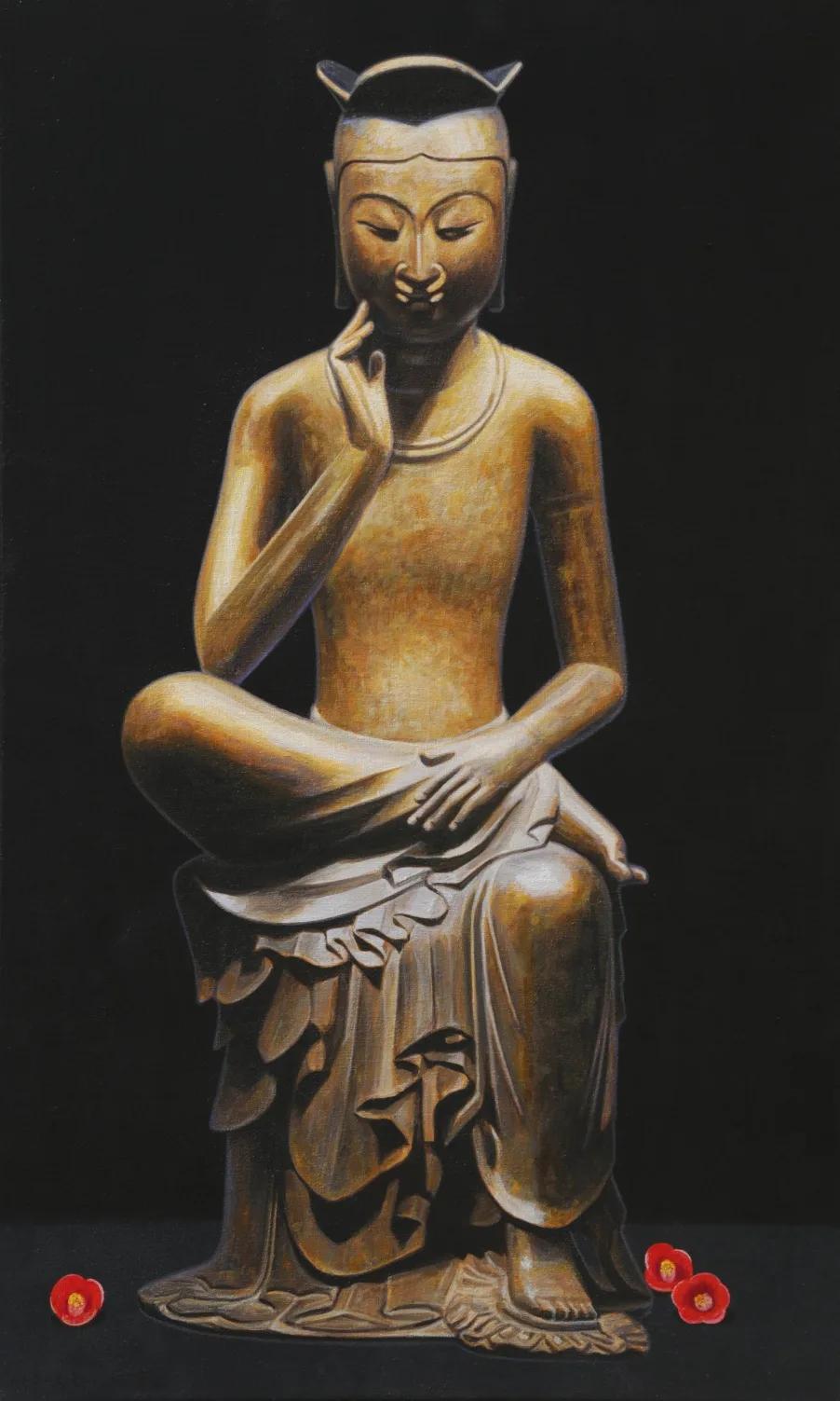 이종구, 〈사유-헌화 2〉, 캔버스에 아크릴릭, 55x91cm — '사유' 연작으로 옮겨 앉은 민중미술 화가의 근작