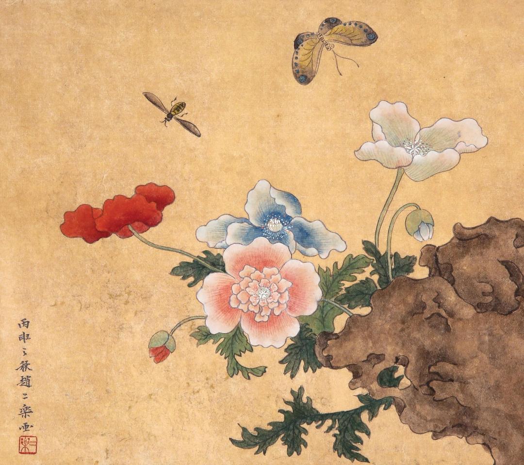 조이락, 〈양귀비〉, 2020, 한지에 석채, 28x31.5cm (판매됨)