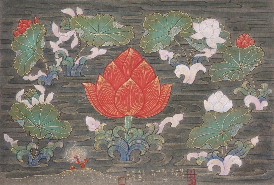 조이락, 〈황금꽃〉, 2015, 비단에 석채, 27.5x40.5cm