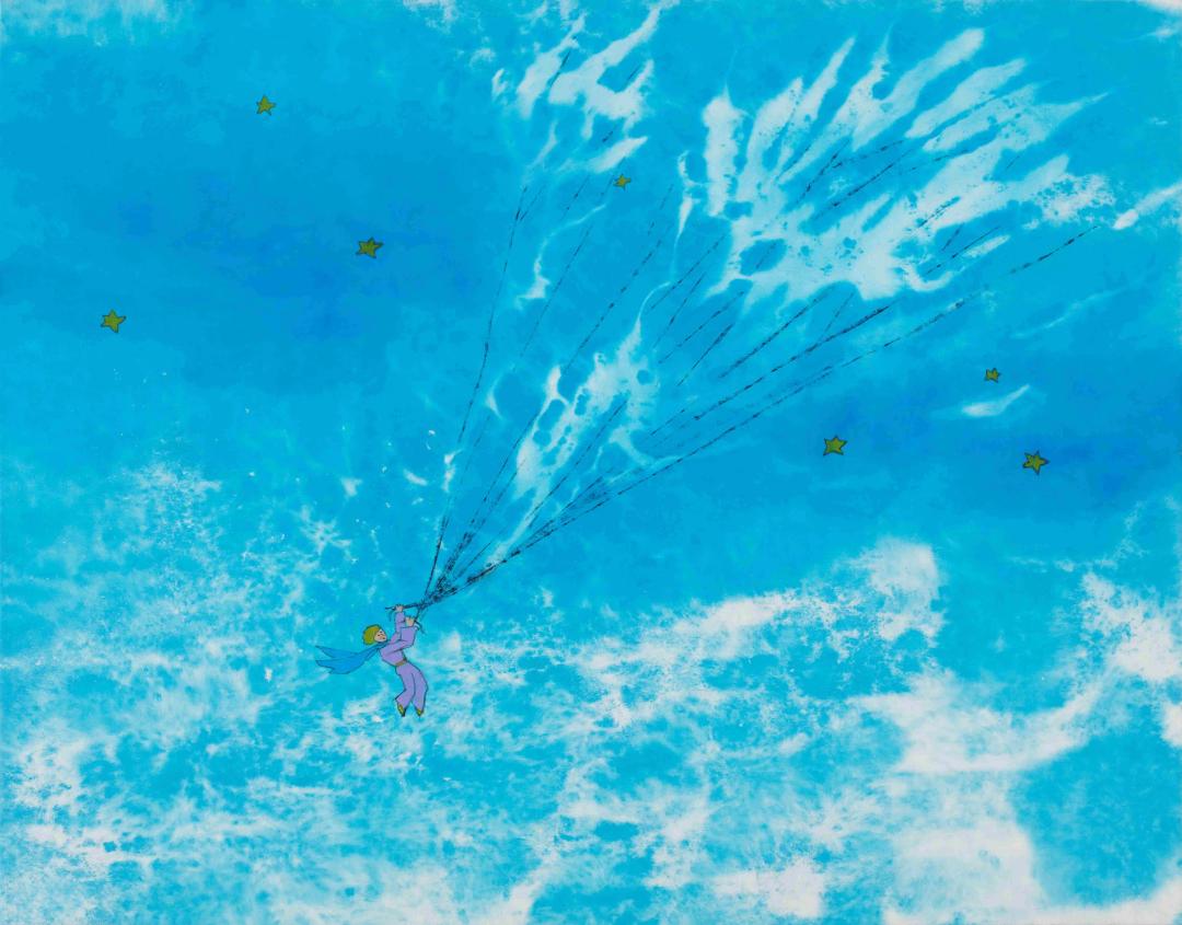 강석태, 〈구름을 타고 오다.〉, 2019, 장지에 아크릴 채색, 116x91cm