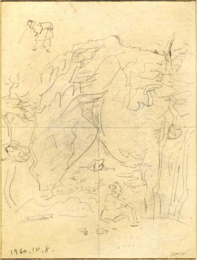 인물이 있는 풍경, 종이에 연필 1960년10월08일 - 박생광