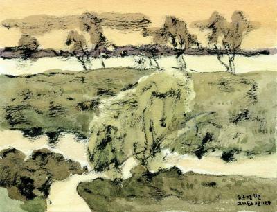 한강변, Pigment on watercolor texture 2008 - 박재동