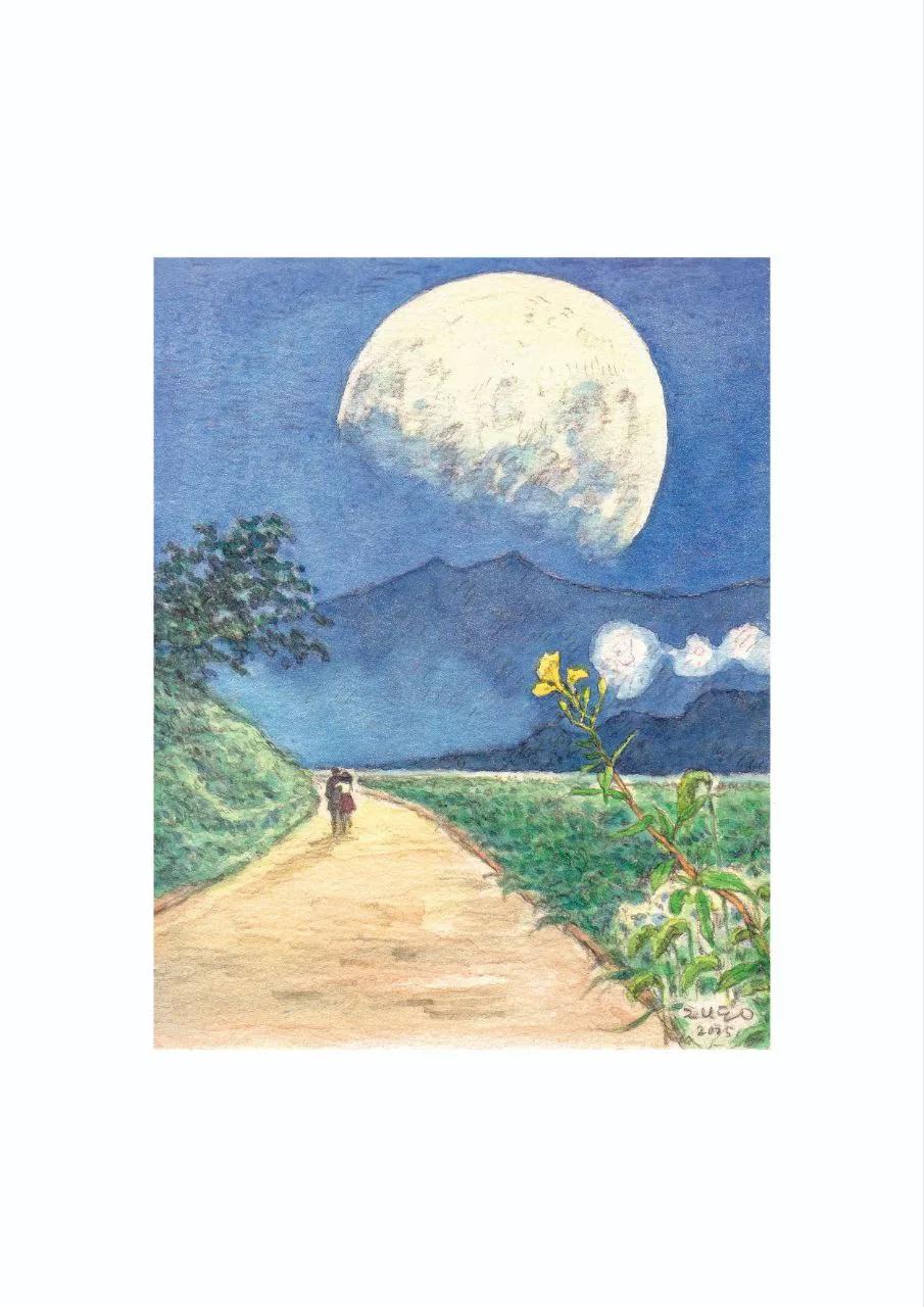 박재동, 〈달빛아래 연인〉, 수채 텍스처 위 안료, 21x29.7cm, ₩300,000 — 오픈 에디션 아트프린트