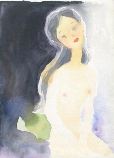 여인, Pigment on watercolor texture - 박재동
