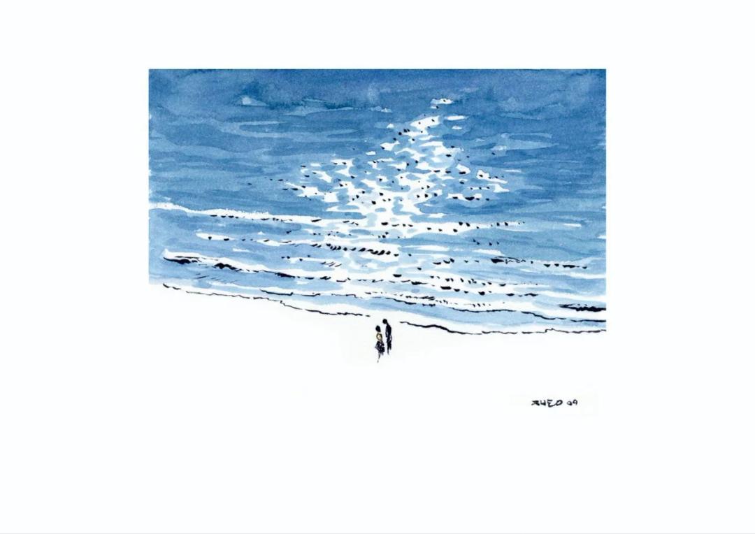 박재동, 〈연인〉, 수채 텍스처 위 안료, 29.7x42cm — 은행 시스템은 이런 작품을 '소득'으로 읽지 못한다