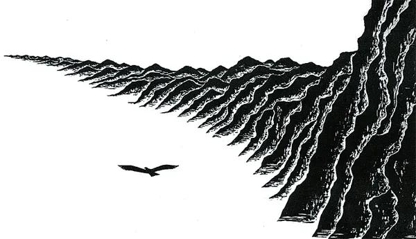 최병수, 〈장산곶매〉, 한지에 목판, 84.7x45.6cm — 1990년 목판 작업