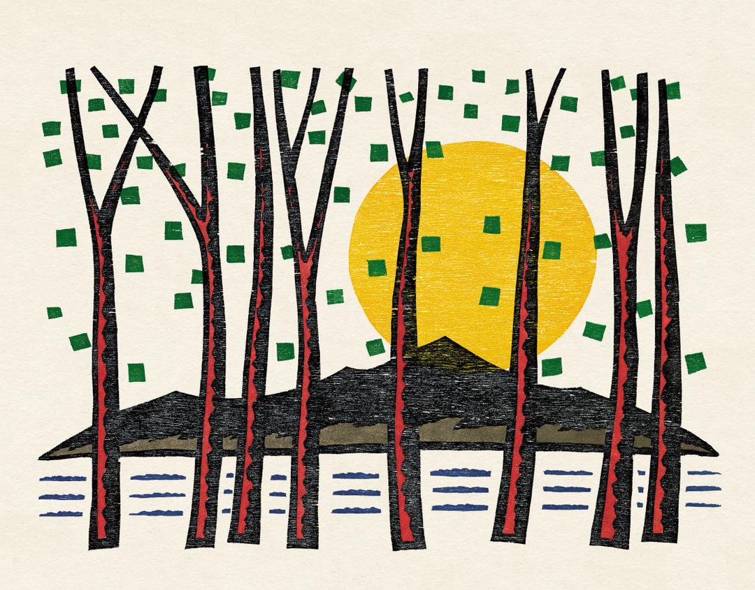 남궁산, 〈생명-찬란한 달밤〉, 목판화, 44x34cm, ₩2,000,000