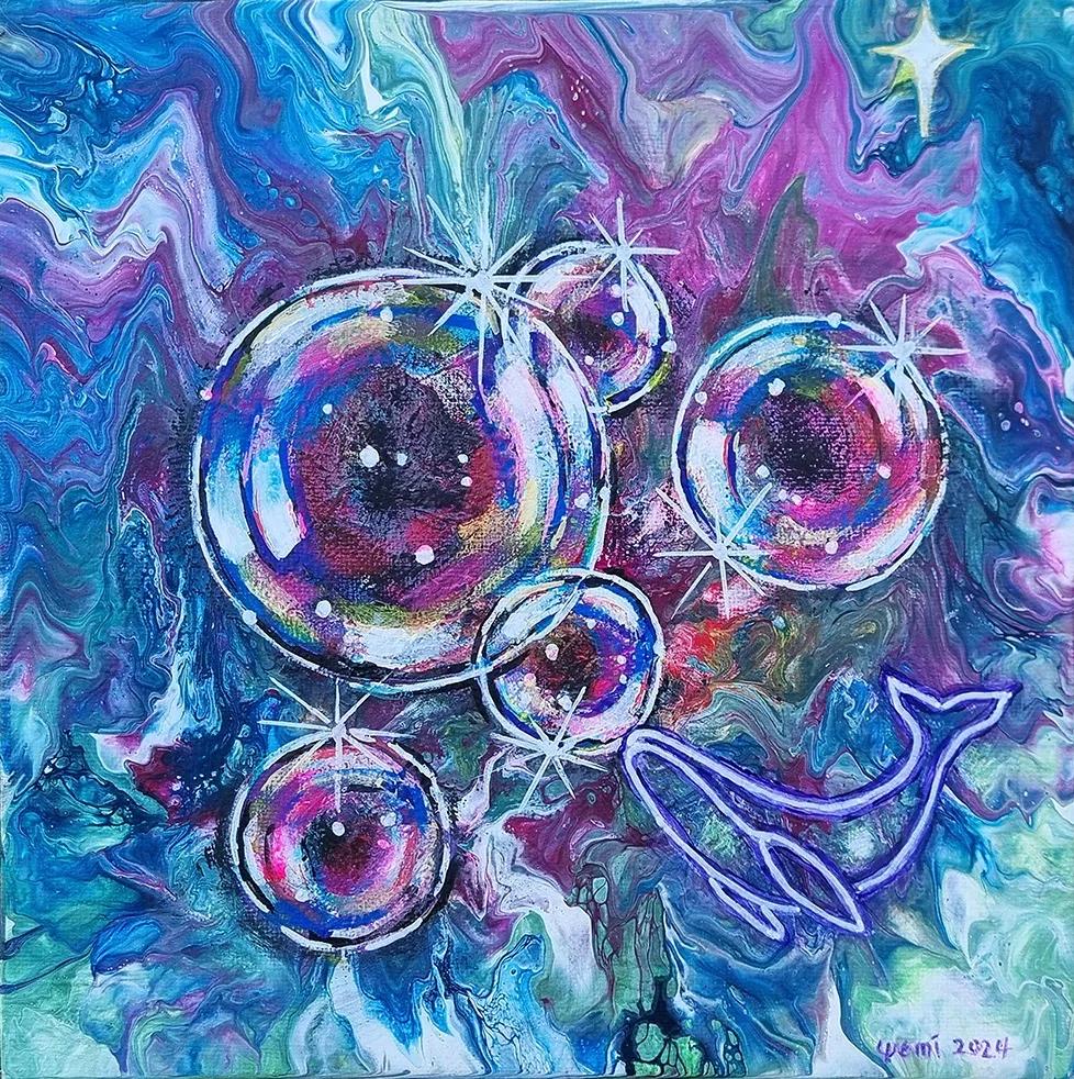 예미킴, 〈우주에서I〉, 2024, Mixed media on canvas, 24.2x24.2cm