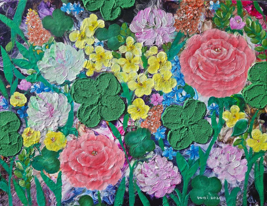 예미킴, 〈꽃밭〉, 2025, Mixedmedia on canvas, 31.8x40.9cm