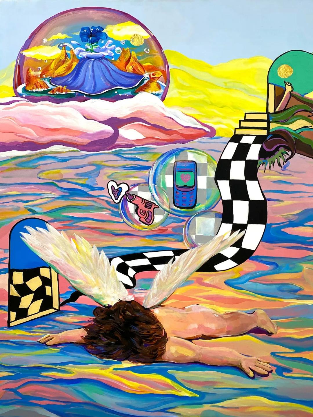 한미영, 〈연인〉, 혼합매체에 골드리프, 90.9x65.1cm — 첫 한 점 다음, 한 단계 위 시그니처