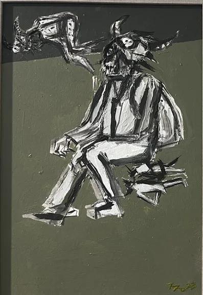 김진열, 〈기다리기〉, 25.5x37.5cm — 원주 사람들의 몸짓을 그려온 화가의 2023년 작업
