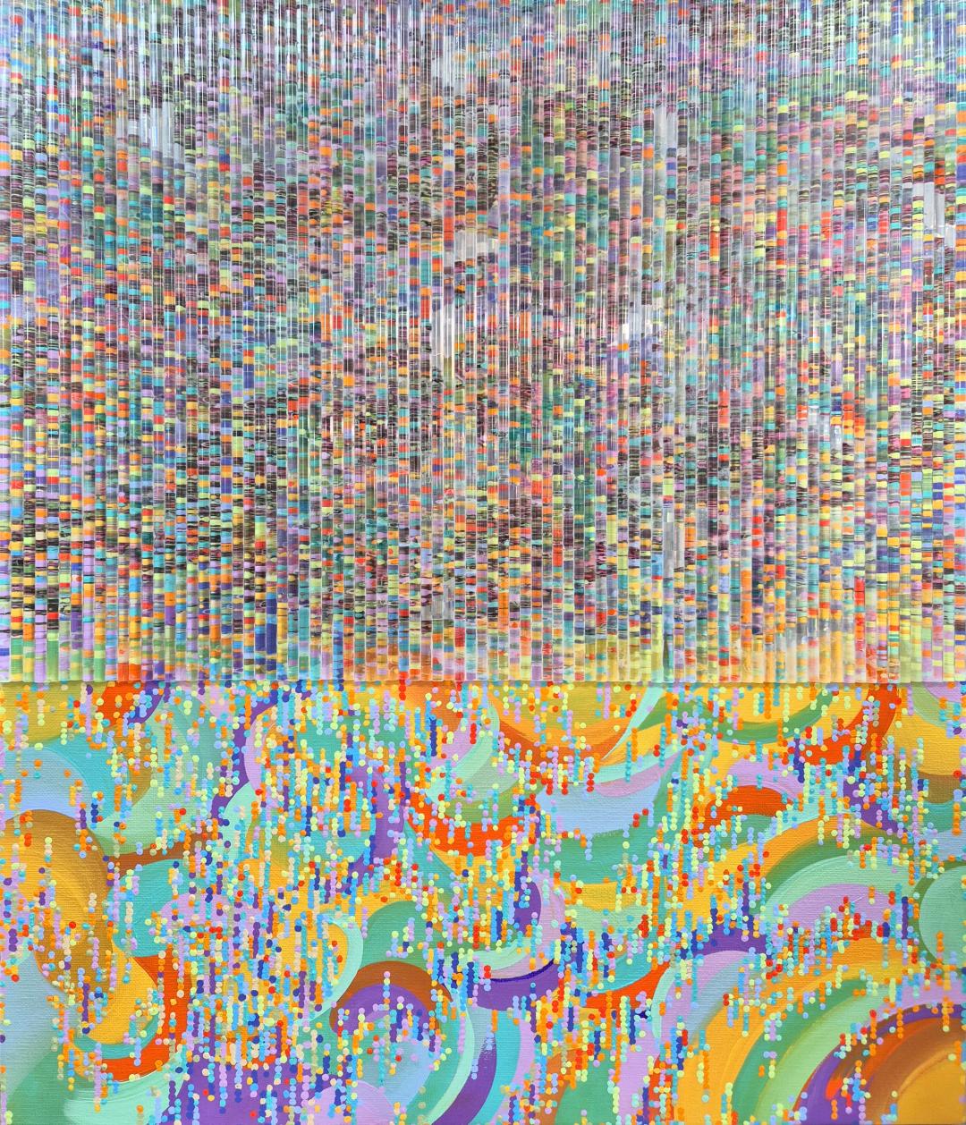 심모비, 〈9406 SIM_Visibility〉, 2025, 믹스미디어 이후 아크릴 스틱 콜라주, 아크릴 채색 , 45.5x53cm (판매됨)