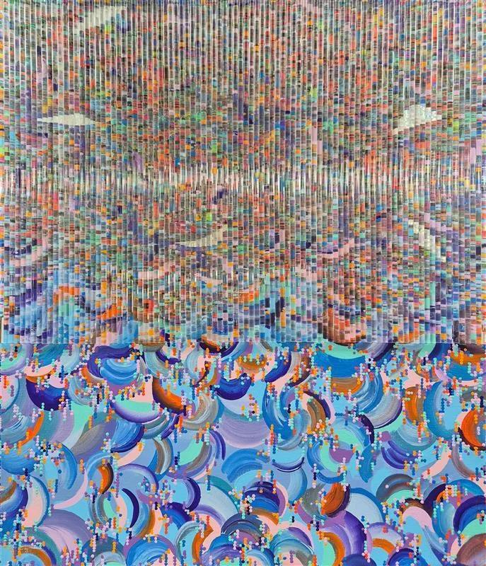 심모비, 〈9409 SIM_Visibility〉, 믹스미디어 이후 아크릴 스틱 콜라주, 아크릴 채색, 45.5x53cm (판매됨)