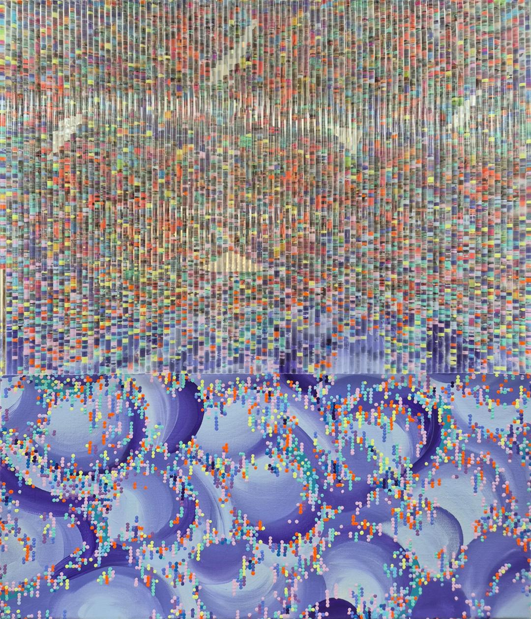 심모비, 〈9410 SIM_Visibility〉, 믹스미디어 이후 아크릴 스틱 콜라주, 아크릴 채색, 45.5x53cm, ₩800,000