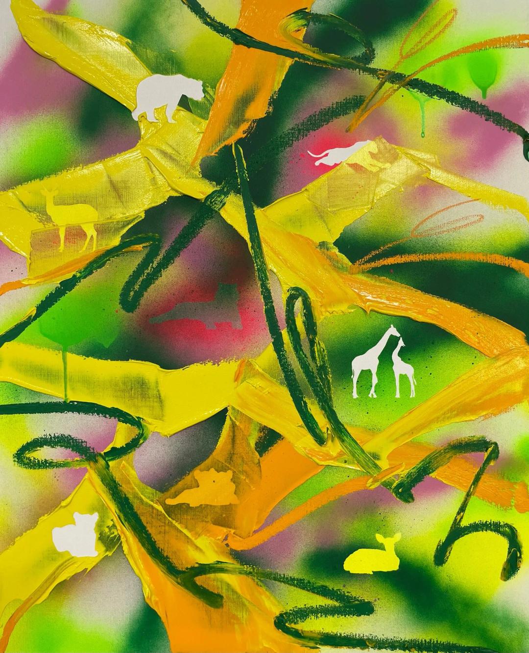 박수지, 〈TROPICAL FOREST〉, 2025, Oil and spray on canvas, 65.1x53.0cm (판매됨)