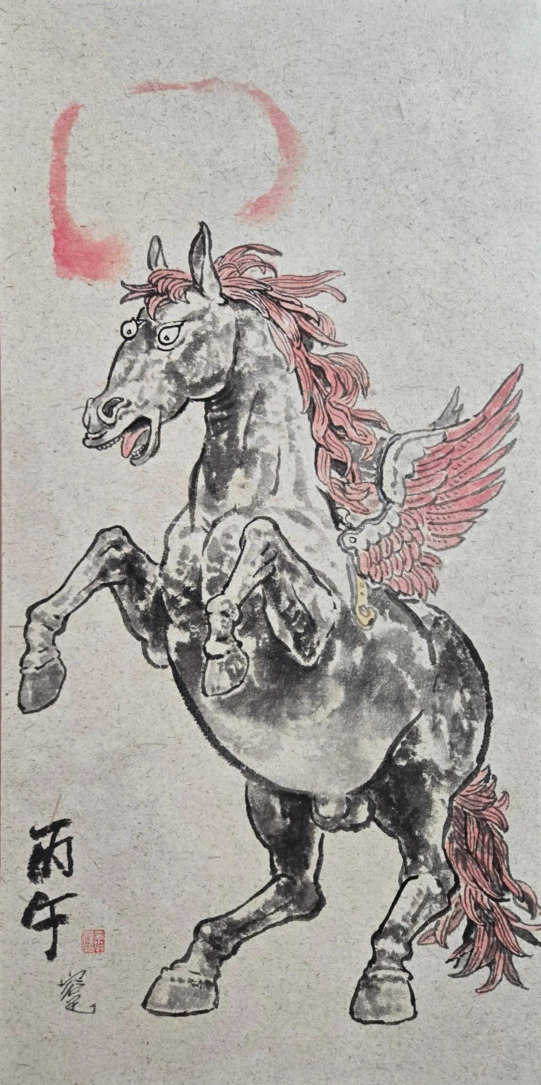우용민, 〈병오마 1〉, 한지에 먹, 71x36cm, ₩700,000